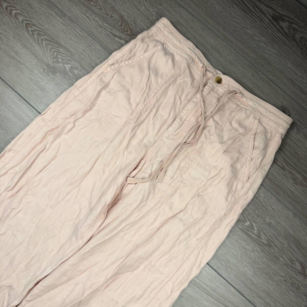 American Eagle Women Pants Linen‎ Blend Wide Leg Drawstring Pink 14 Regular